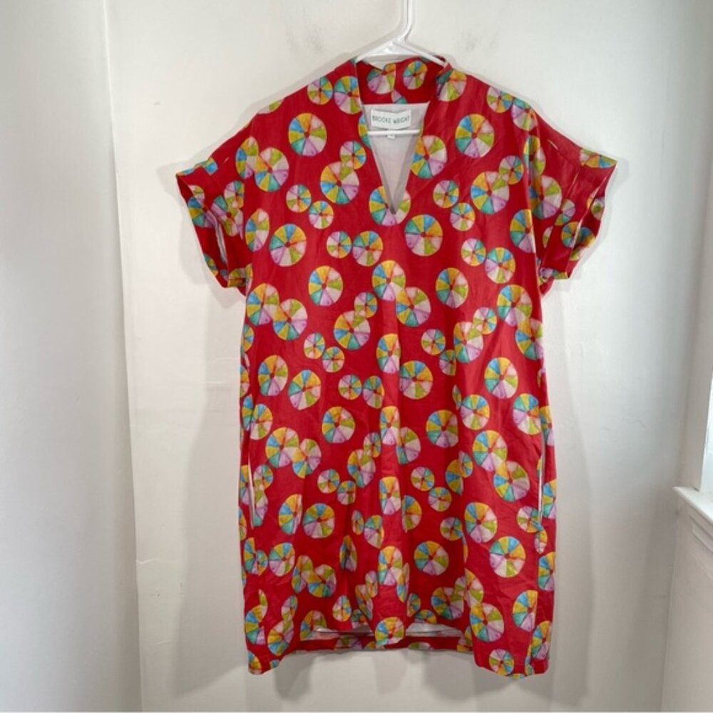 Brooke Wright Designs Nancy Red Cotton Beachball V Neck Cotton Dress Large